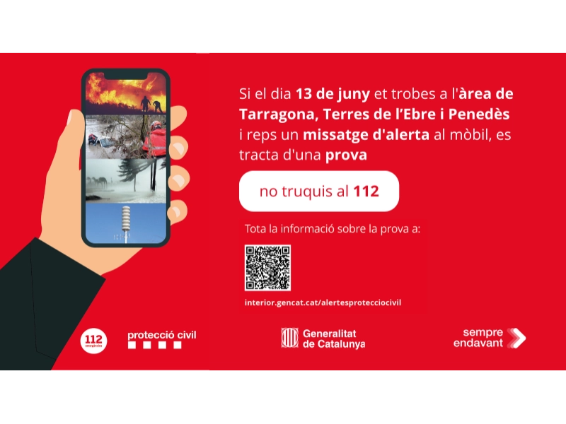 Imagen del artículo Avui dimarts es prova de nou el sistema d'alertes a mòbils de Protecció Civil a Tarragona, Terres de l'Ebre i Penedès