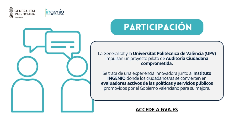 Imagen del artículo La Generalitat y la Universitat Politècnica de València colaboran en un proyecto piloto de Auditoría Ciudadana Comprometida