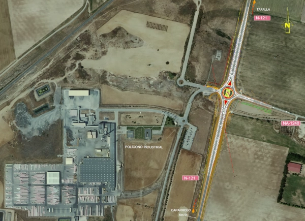 Imagen del artículo Cohesión Territorial licita por 1 millón de euros la construcción de una nueva glorieta en Caparroso 

La nueva rotonda garantizará la seguridad vial de la N-121 en el acceso al polígono industrial al sustituir la intersección actual   	 		 		18/12/2024 		    		 			 			 				 						 							camera_alt