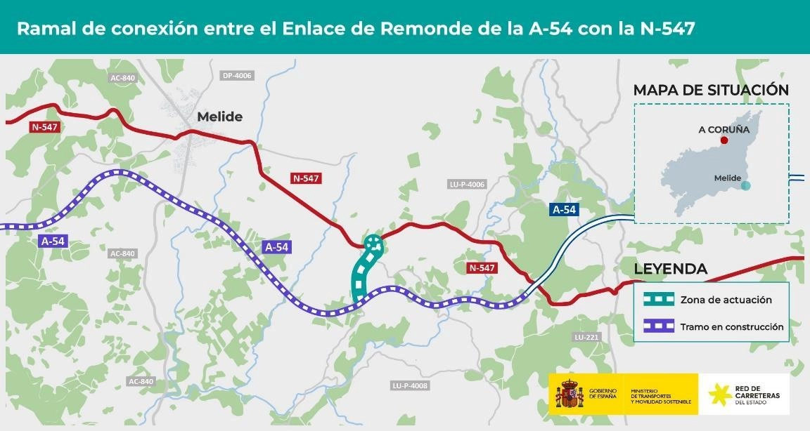 Imagen del artículo Transportes aprueba el proyecto para conectar con un ramal la A-54 y la N-547 en la provincia de Lugo