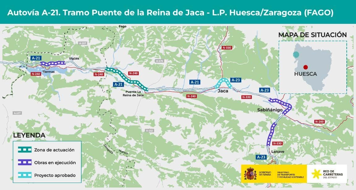 Imagen del artículo Transportes licita por 3 millones de euros la actualización del proyecto de la A-21 entre Puente de la Reina de Jaca y Fago