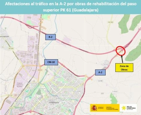 Imagen del artículo Afectaciones al tráfico en la autovía A-2 por las obras de rehabilitación del paso superior del kilómetro 61