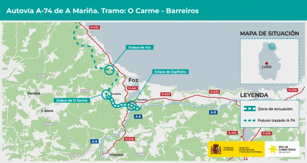 Imagen del artículo Transportes aprueba el proyecto de trazado del tramo O Carme - Barreiros de la A-74 en Lugo para someterlo a información pública