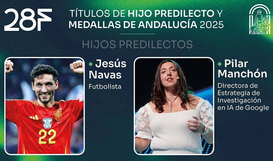 Imagen del artículo El futbolista Jesús Navas y la investigadora Pilar Manchón, Hijos Predilectos de Andalucía