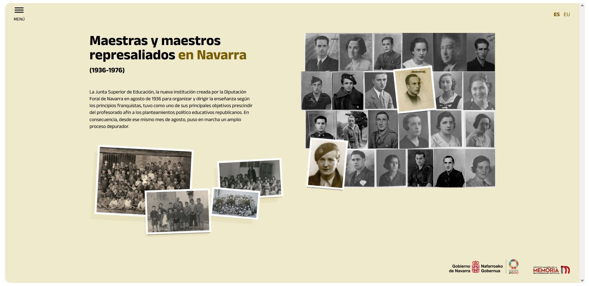 Imagen del artículo El Instituto Navarro de la Memoria presenta una web educativa sobre la represión de maestros y maestras en Navarra 

La web permite localizar, a través del portal 'Oroibidea', las fichas de 407 maestros, maestras y personal docente expedientados por la Junta Superior de Educación   	 		 		27/02/2025 		    		 			 			 				 						 							camera_alt