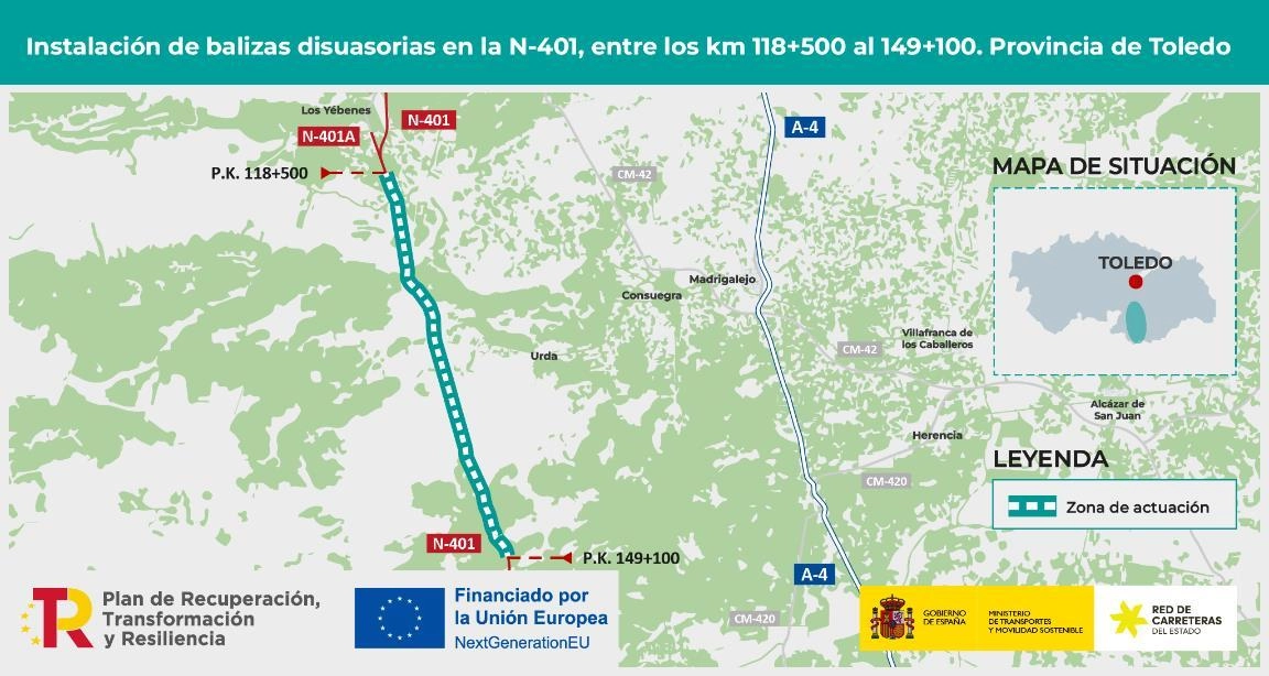 Imagen del artículo Transportes adjudica por 2,76 millones de euros la instalación de balizas para proteger a la fauna en 30,6 km de la N-401