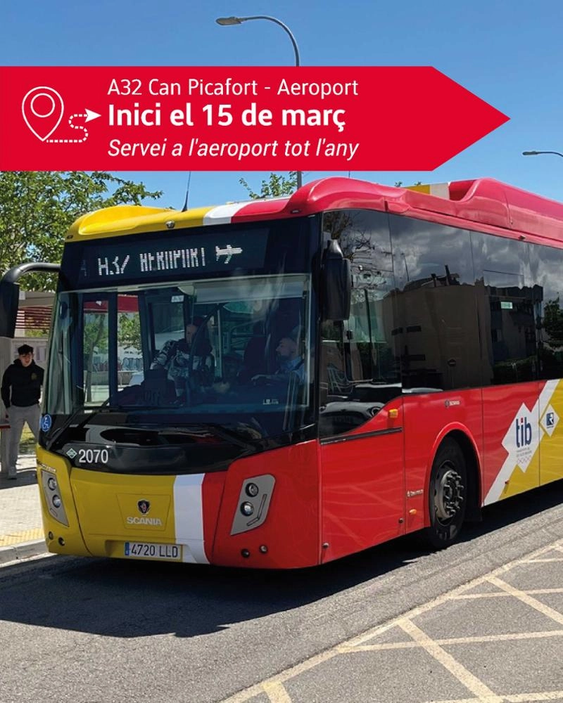 Imagen del artículo La línea Aerotib que conecta Alcúdia, sa Pobla e Inca con el aeropuerto de Son Sant Joan entra en funcionamiento a partir de mañana, sábado 15 de marzo  