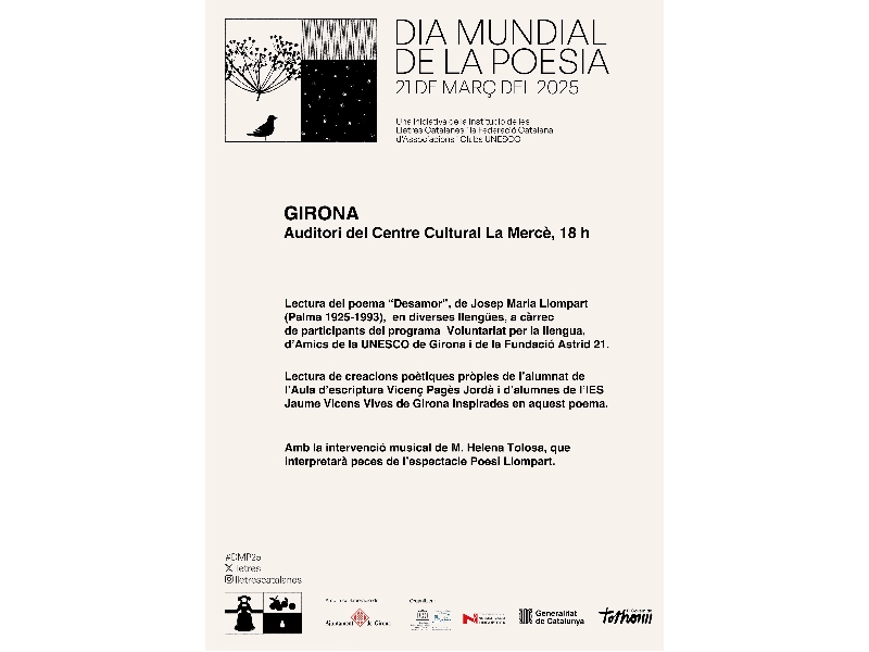 Imagen del artículo Més de vint actes arreu de les comarques gironines celebraran la poesia de Josep M. Llompart amb motiu del Dia Mundial de la Poesia 2025