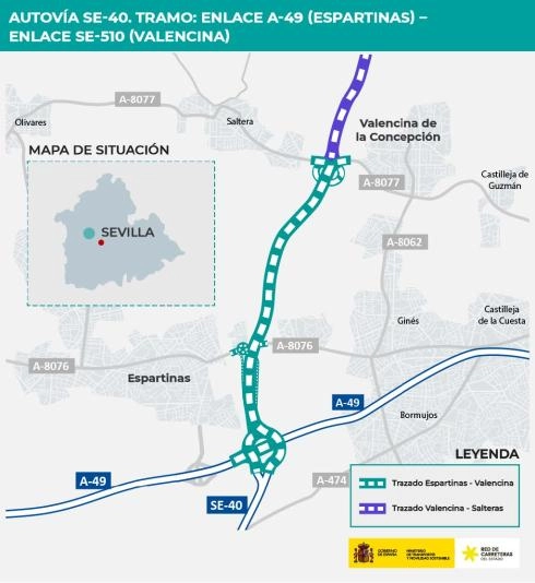 Imagen del artículo El Gobierno autoriza licitar por 88,7 millones de euros las obras para el nuevo tramo Espartinas - Valencina de la SE-40