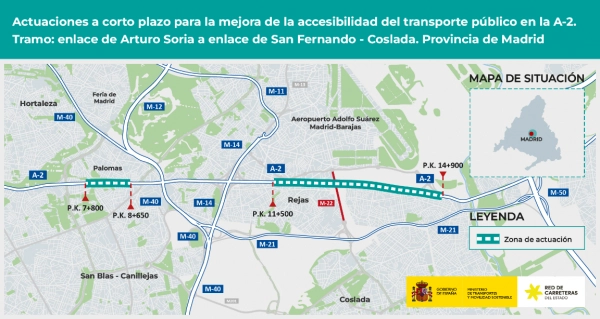 Imagen del artículo El Gobierno autoriza licitar por 15,4 millones de euros las obras para mejorar la movilidad del transporte público en la A-2, en Madrid