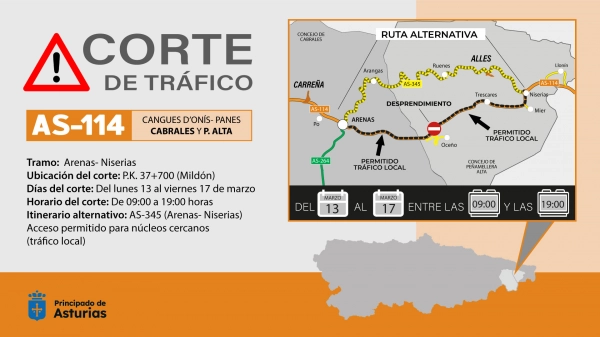 Imagen del artículo Medio Rural cortará al tráfico la próxima semana la AS-114 por la obra de estabilización de una ladera en Peñamellera Alta