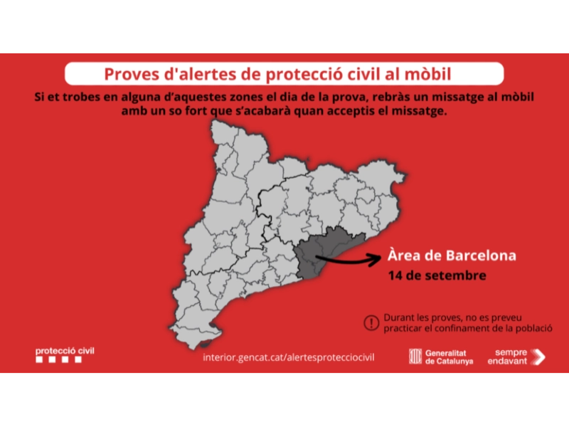 Imagen del artículo Protecció Civil de la Generalitat farà una prova del sistema d'alertes a telèfons mòbils el 14 de setembre a l'àrea de Barcelona