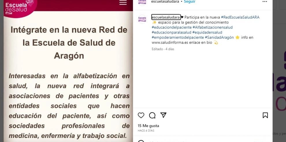 Imagen del artículo La Escuela de Salud de Aragón estrena cuenta en Instagram