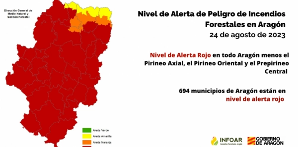 Imagen del artículo Nivel de Alerta Rojo por peligro de incendios forestales en todo Aragón salvo el extremo norte