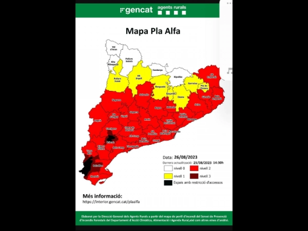 Imagen del artículo El perill d'incendi forestal es manté per demà al sud de Catalunya