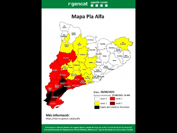 Imagen del artículo Es manté el perill d'incendi forestal al sud de Catalunya per demà