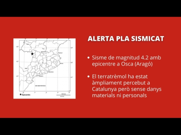 Imagen del artículo Protecció Civil activa en ALERTA el pla d'emergències SISMICAT per un terratrèmol de magnitud 4.2 a Osca