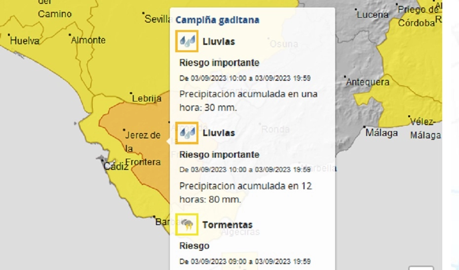 Imagen del artículo AEMET activa el aviso naranja por lluvias en Cádiz