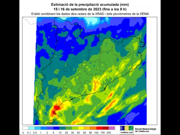 Imagen del artículo L'episodi de pluja deixa de 30 a 50 mm al litoral i més de 100 mm a punts del Baix Ebre