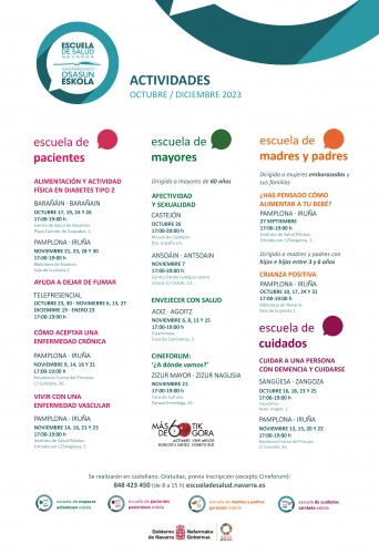 Imagen del artículo La Escuela de Salud Navarra ofrece este otoño 15 actividades sobre cuidados, crianza, envejecimiento y enfermedades crónicas