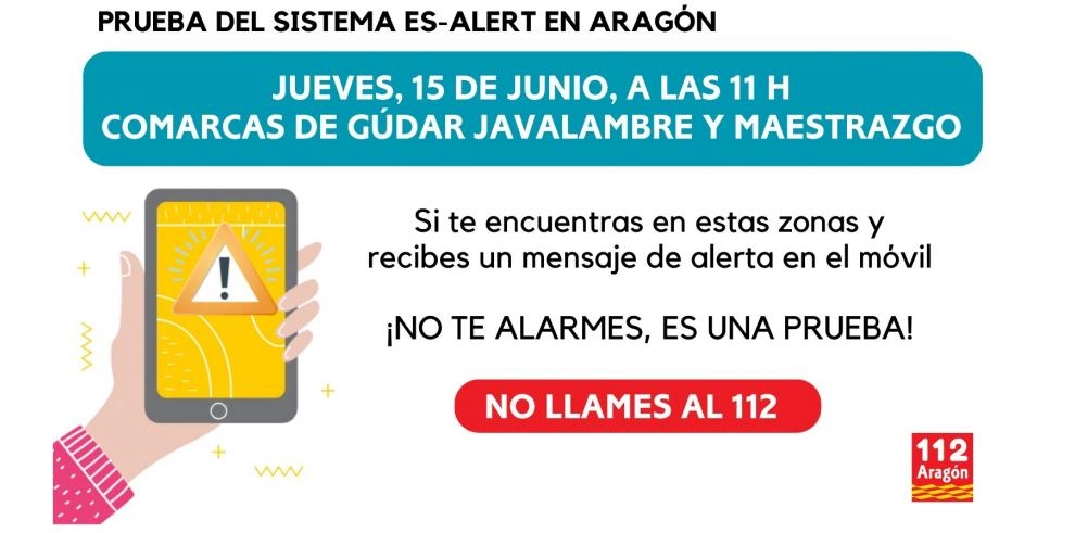 Imagen del artículo El 112 Aragón prueba mañana en el Maestrazgo y Gúdar Javalambre el sistema ES-Alert de envío de alertas masivas a la población