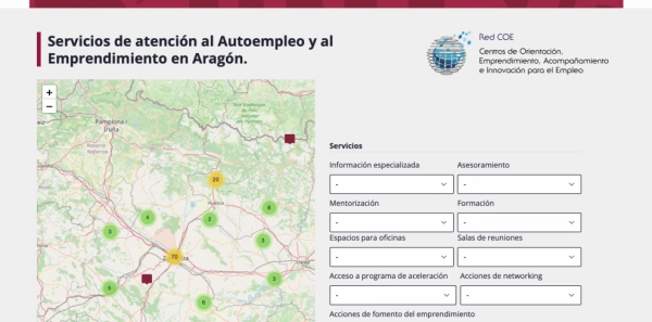 Imagen del artículo El INAEM reúne en un mapa interactivo los servicios de apoyo al emprendimiento disponibles en Aragón
