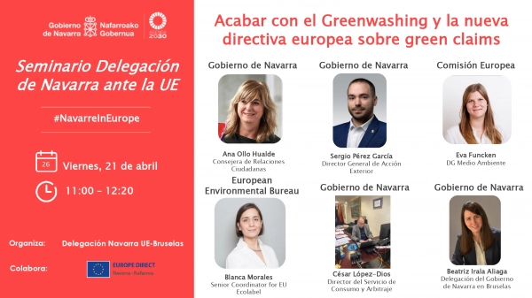 Imagen del artículo La Delegación de Navarra ante la UE organiza un seminario virtual sobre la nueva Directiva europea para evitar el «greenwashing» o «blanqueo ecológico»