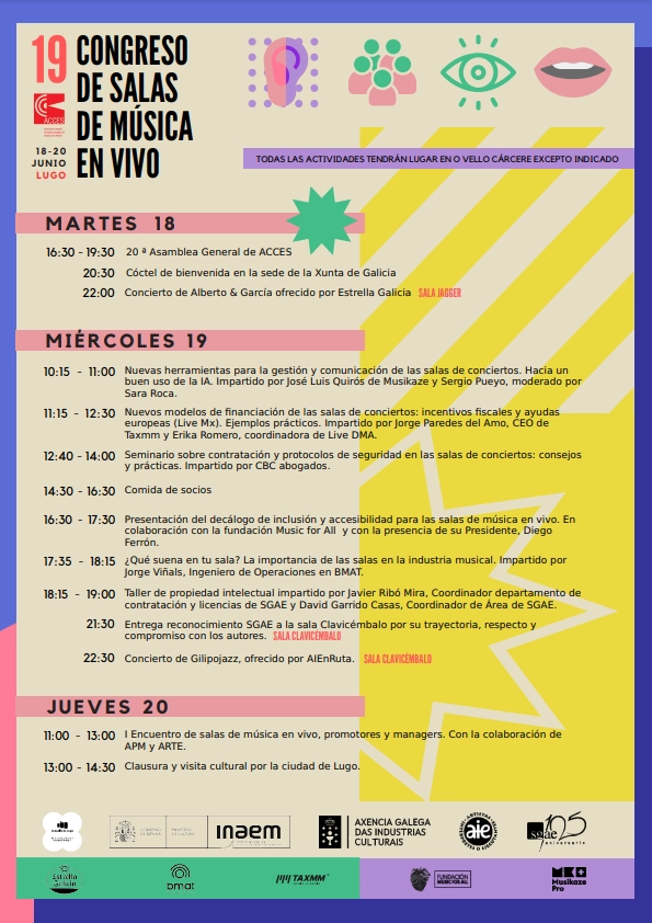 Imagen del artículo A Xunta colabora coa organización do 19º congreso estatal de salas de música en vivo, que se celebra en Lugo do 18 ao 20 de xuño