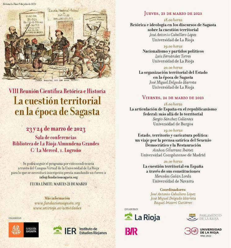 Imagen del artículo El Gobierno de La Rioja colabora con la Fundación Práxedes Mateo Sagasta y el IER 	en la VIII Reunión Científica Retórica e Historia, que abordará la cuestión territorial en la época del estadista riojano